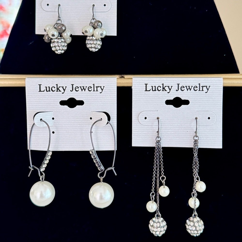 3 pairs Faux Pearl in Black Earrings Set